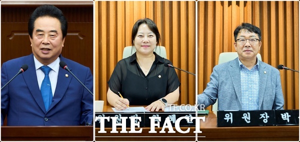 대전시 서구의회(의장 강정수)가 9일 제296회 임시회 제3차 본회의에서 의회운영위원장, 예산결산특별위원장, 윤리특별위원장을 호선하며 제10대 전반기 원구성을 마무리했다. 사진 왼쪽부터 회운영위원장 정능호 의원, 예산결산특별위원장 최혜연 의원, 윤리특별위원장 박순호 의원. /대전시 서구의회