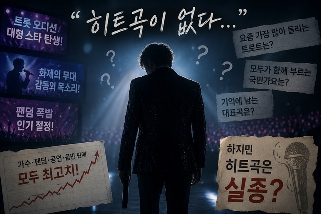 히트곡이 없다. 가수의 생명력은 결국 내 노래에서 나온다. 누구나 첫 소절만 들어도 떠오르는 대표곡 한두 곡은 있어야 시간이 흘러도 존재감을 유지할 수 있다. 팬덤이 인기를 만들어 줄 수는 있어도, 히트곡만큼 오래가는 자산은 없다. /AI 이미지