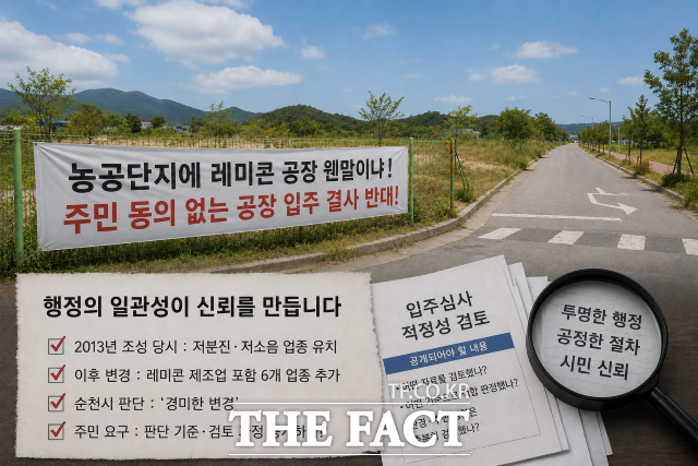 순천시 해룡선월 농공단지 유치 업종 변경을 둘러싼 논란이 확산되고 있다. /AI 생성 이미지