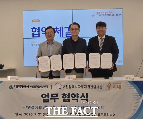 대전사회혁신센터가 21일 대전광역시자립지원전담기관, 대전 은둔고립 지원단체 시내와 업무협약을 체결하고 연결이 희망이 되다 청년 CONNECT 프로젝트를 추진한다. /대전사회혁신센터
