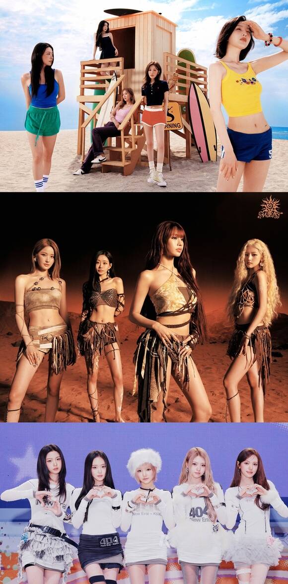 레드벨벳, 키스오브라이프, 키키(위부터)가 오는 8월 각각 'Velvet Summer', 'SWEAT', 'WhyKiiiKiii'를 발매한다. /각 소속사