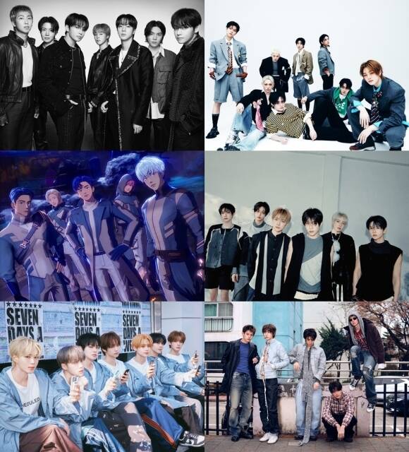 방탄소년단 플레이브 알파드라이브원 코르티스 엔시티 위시 스트레이 키즈(왼쪽 위부터 시계방향) 등이 '더팩트 뮤직 어워즈'의 'TMA 베스트 뮤직 - 여름' 부문 결선 투표 후보에 올랐다. /각 소속사