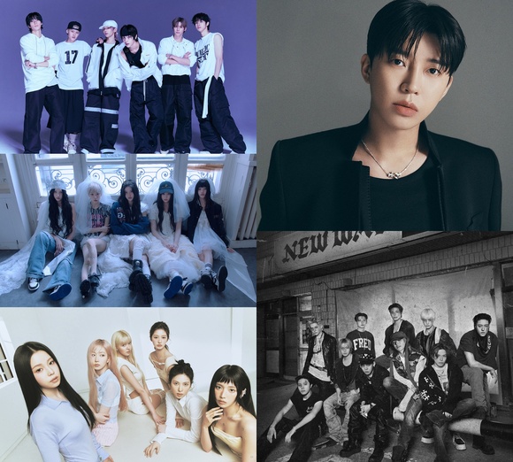 라이즈 임영웅 트레저 엔믹스 아일릿(왼쪽 위부터 시계 방향)이 9월 19일 부산아시아드주경기장에서 열리는 '2026 더팩트 뮤직 어워즈' 라인업에 합류했다. /각 소속사