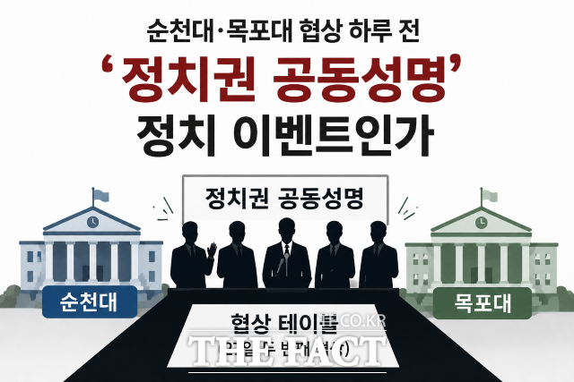 전남 국립의과대학 신설 관련, 순천대와 목포대가 27일 두 번 째 협상테이블을 마련한 가운데 지역정치권이 하루 전인 26일 의대와 대학병원설립 동시 추진 촉구 공동성명을 발표했다. /AI 생성 이미지