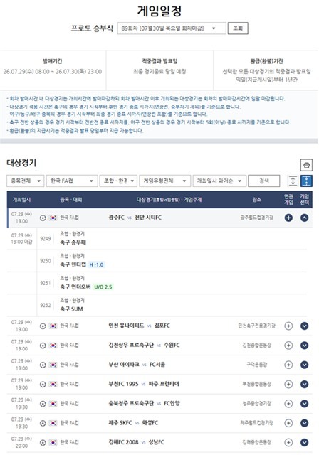 프로토 승부식 89회차, 코리아컵 대상경기 정보