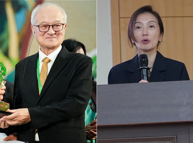 성기학 영원무역 회장(왼쪽)과 차녀 성래은 부회장. 두 사람은 영원무역 지분을 사실상 갖고 있지 않지만, 지분 100%를 나눠 가진 비상장사 와이엠에스에이(YMSA)를 통해 지주사 영원무역홀딩스와 영원무역을 차례로 지배한다. 쿼드자산운용은 이런 옥상옥 구조에서 오너 일가와의 내부거래가 오랜 기간 이어져 왔다며, 이것이 영원무역 저평가의 한 원인이라고 지적한다. /영원무역그룹·한국패션협회