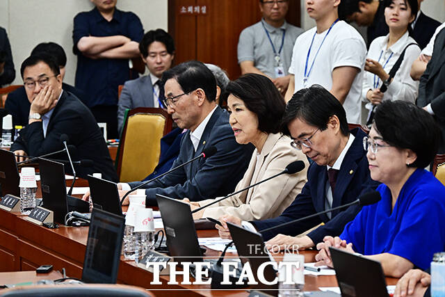 이진숙 국민의힘 의원이 30일 오전 서울 여의도 국회에서 열린 과학기술정보방송통신위원회 전체회의에 참석해 인사말을 하고 있다. /국회=배정한 기자