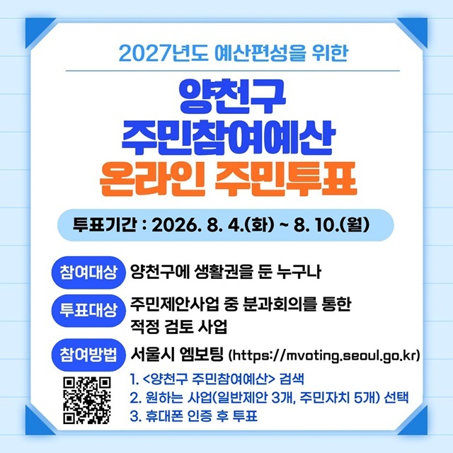 양천구가 '주민참여예산 온라인 투표'를 실시한다. /양천구