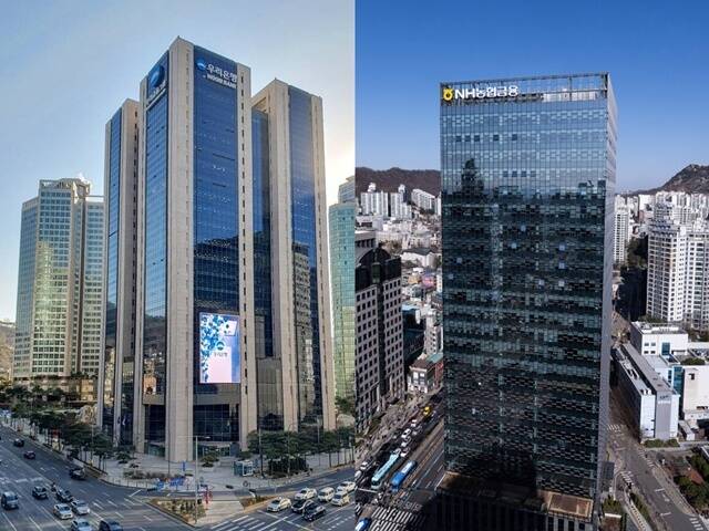 우리금융그룹과 NH농협금융지주가 올해 2분기 나란히 1조원 안팎의 당기순이익을 거둔 가운데 실적을 이끈 핵심 계열사는 은행과 증권으로 엇갈렸다. /각 사 제공