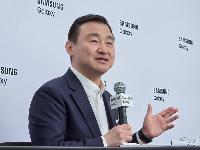 노태문 삼성전자 DX 부문장이 지난달 23일 진행된 신제품 공개 기자간담회에서 발언하고 있다. /삼성전자