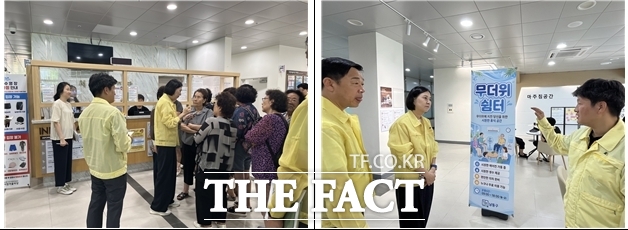 남영희 인천시 글로벌도시정무부시장이 7월 31일 인천시 남동구 소재 서창어울마당을 찾아 휴게공간과 냉방 상태를 점검하고 있다. /인천시