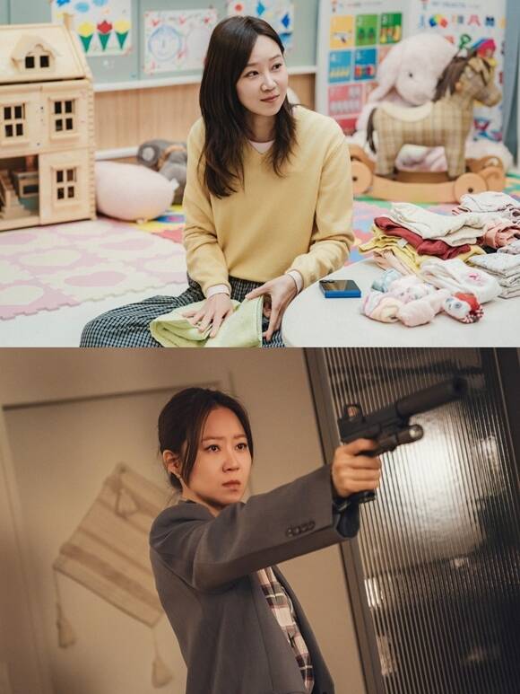 공효진은 '유부녀 킬러'에서 가정에서는 평범한 유부녀이자 일터에서는 악한 범죄자를 처단하는 원샷원킬 킬러 유보나로 분해 시청자들과 만나고 있다. /MBC