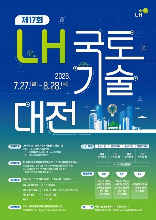 LH가 대학(원)생을 대상으로 국토·도시 분야의 창의적인 기술과 아이디어를 발굴하는 공모전을 연다. /LH