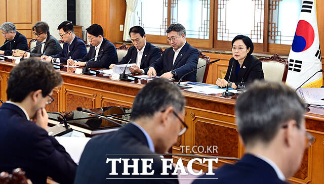 한성숙 국무총리가 12일 오전 서울 종로구 정부서울청사에서 열린 2045 전략수립위원회 2차 회의를 주재하며 모두발언을 하고 있다. /임영무 기자
