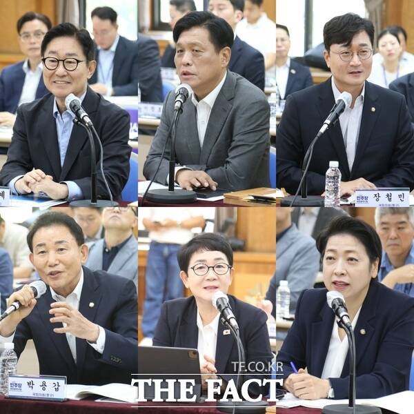 대전지역 국회의원들이 13일 열린 대전시·더불어민주당 대전시당 민선 9기 첫 당정협의회에서 모두발언을 하고 있는 모습. 왼쪽 상단부터 시계방향으로 박범계 의원(대전 서구을), 조승래 의원(대전 유성갑), 장철민 의원(대전 동구), 황정아 의원(대전 유성을), 박정현 의원(대전 대덕구), 박용갑 의원(대전 중구). /정예준 기자