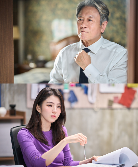 최민식(위쪽)과 한소희가 호흡을 맞춘 '인턴'은 론칭 3년 만에 패션계의 다크호스로 급부상한 선우(한소희 분)의 회사에 경력 37년 차 실버 인턴 기호(최민식 분)가 입사하면서 시작되는 세대도 직급도 뛰어넘는 오피스 라이프를 그린 작품이다. /워너브러더스코리아㈜