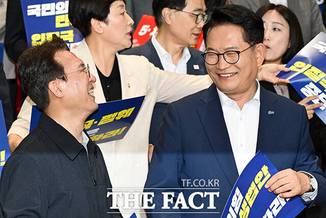 규탄대회 참석한 민주당 당대표 후보들.