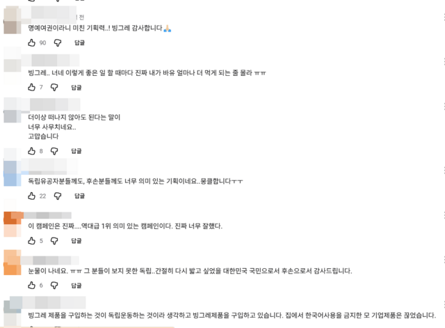 빙그레 '대한의 가장 빛나는 여권' 특별전 영상은 유튜브 조회수 1000만건을 돌파하며, 소비자들의 찬사를 이끌어냈다. 소비자들은 바나나맛우유를 계속 먹겠다 등의 반응을 내보였다. /유튜브 빙그레 캡처