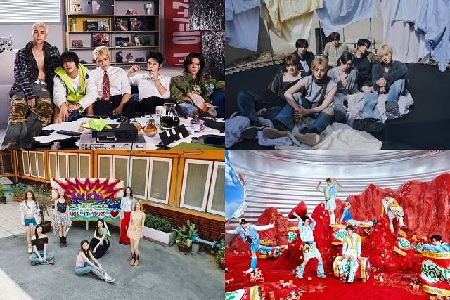 그룹 NCT 127과 알파드라이브원, 넥스지, 튜이드(왼쪽 위부터 시계방향)은 모두 24일 월요일 오후 6시에 새 앨범을 발표한다./SM엔터테인먼트, 웨이크원, JYP엔터테인먼트, ABD