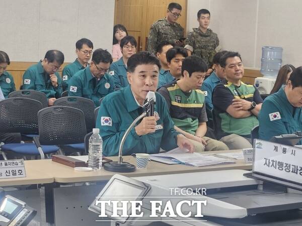 계룡시가 19일 을지연습의 일환으로 폭격과 테러 등 실제 전시 상황을 가정한 비상대응훈련을 실시했다. /계룡시