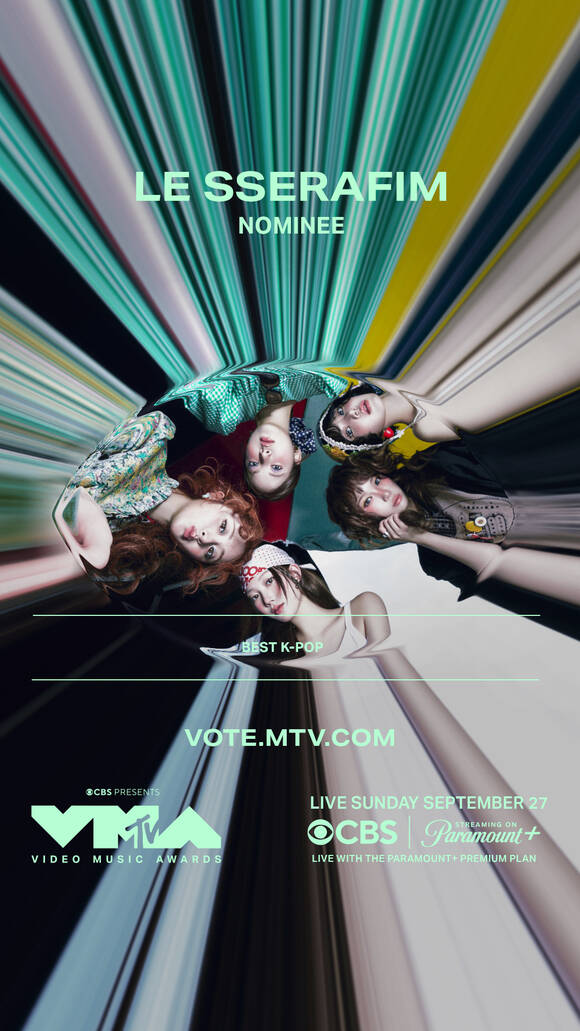 그룹 르세라핌의 'SPAGHETTI'가 '2026 MTV VMA'의 '베스트 K팝(Best K-Pop)' 부문 후보에 올랐다./쏘스뮤직, MTV VMA