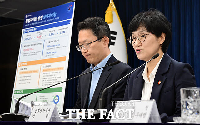 원민경 성평등가족부 장관이 20일 오전 서울 종로구 정부서울청사에서 관계부처합동 불법사이트 통합 대응 방안을 브리핑하고 있다. /임영무 기자