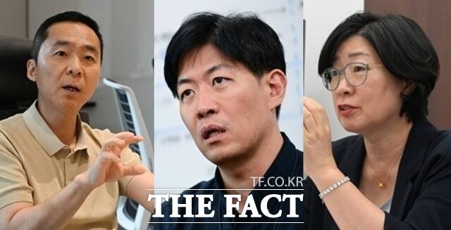 김지현 SK AI위원회 부사장, 이준 웍스피어 사업운영부문 전무, 임영미 고용노동부 고용정책실장(왼쪽부터)이 더팩트와 인터뷰를 진행하고 있다. /서예원·남윤호·김성렬 기자