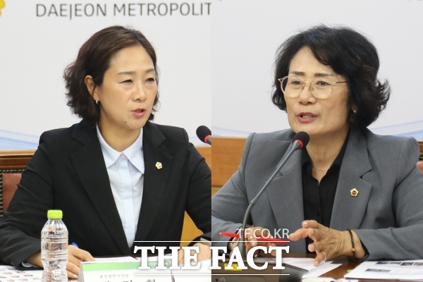 대전시의회 김미희 의원(더불어민주당, 유성구1)과 박은희 의원(더불어민주당, 대덕구2)이 21일 대전시의회 소통실에서 대전시 햇빛소득마을 주민 참여 토론회를 개최했다. /정예준 기자