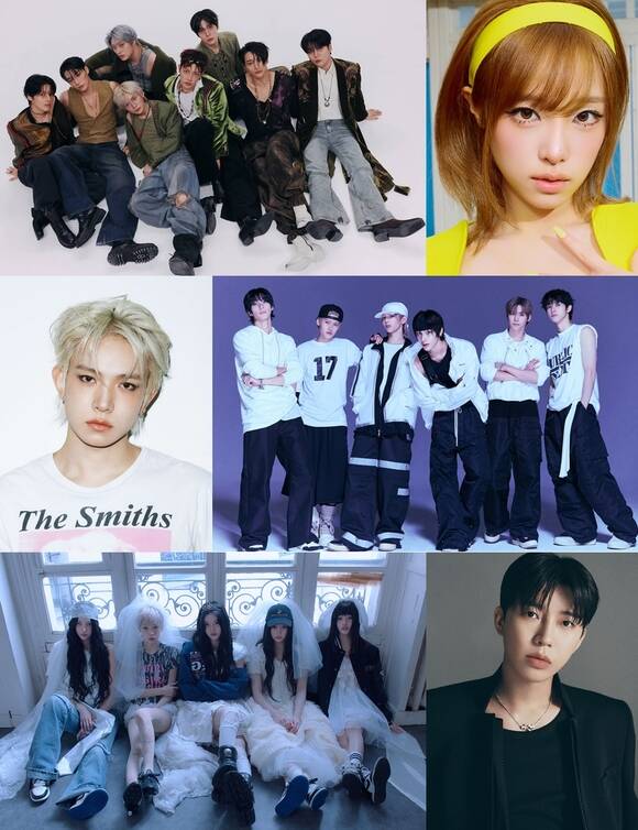 인기상은 '2026 더팩트 뮤직 어워즈' 출연진 중 가장 인기 있는 아티스트에게 주어지는 상이다. 사진은 인기상 후보에 오른 에이티즈 최예나 라이즈 임영웅 아일릿 에반(왼쪽 위부터 시계방향)의 모습이다./각 소속사
