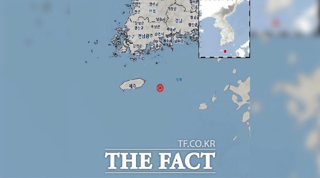 23일 오전 44분쯤 진도 2.2 규모 지진이 발생한 제주 서귀포시 해역. /기상청
