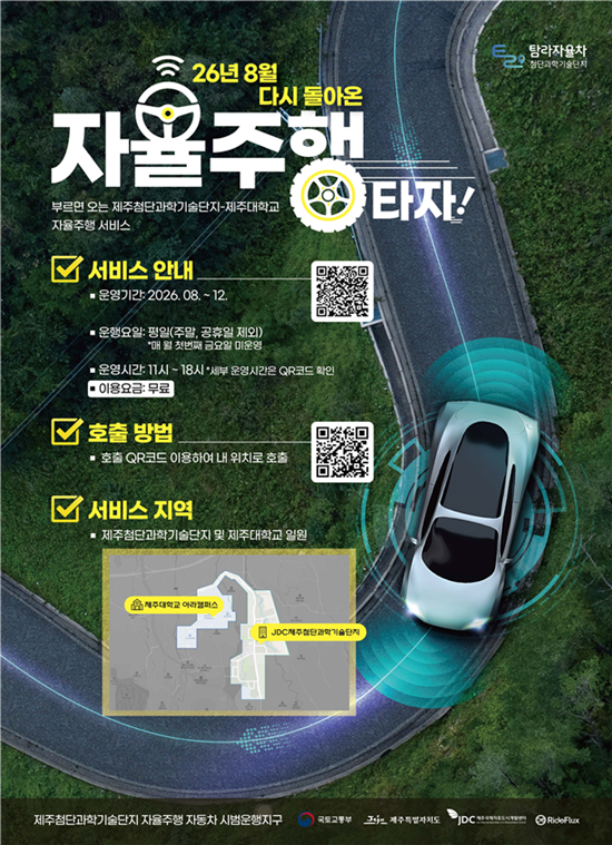 JDC가 올해 12월 31일까지 제주첨단과학기술단지와 제주대학교 일원에서 자율주행차를 활용한 이동 서비스를 운영한다. /JDC
