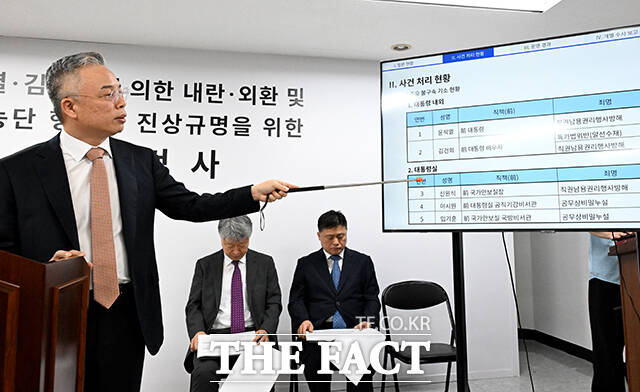 권창영 2차 종합특별검사(가운데)가 24일 오전 경기도 과천시 특검팀 사무실에서 최종 수사결과 발표를 하고 있다. /과천=박상민 기자