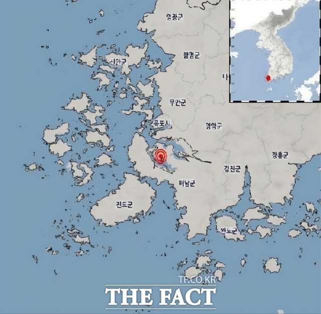 지난 22일 새벽 진도 2.7 지진이 발생한 해남군 지진 발원지. /기상청