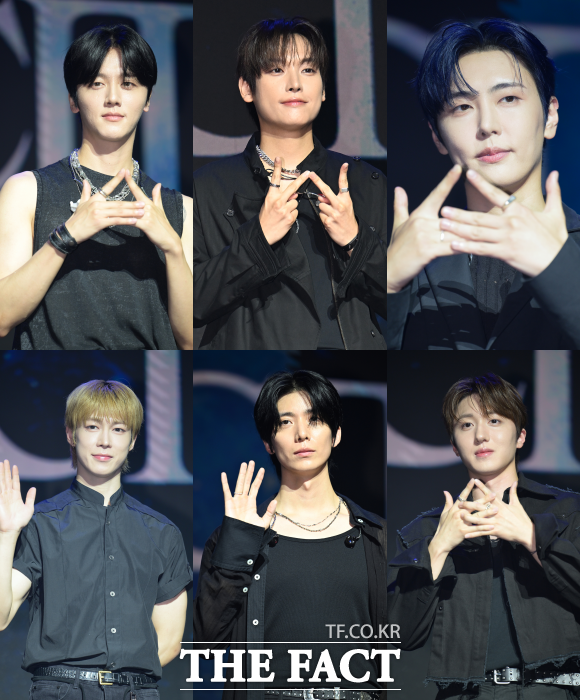 SF9의 정규 2집 'TENACITY'는 26일 오후 6시 각종 음악 사이트를 통해 공개된다. 사진은 영빈 인성 재윤 찬희 휘영 다원(왼쪽 위부터 시계방향)이 26일 오후 서울 마포구 큐브컨벤션센터에서 열린 정규 2집 발매 쇼케이스에 참석해 포즈를 취하고 있는 모습. /박헌우 기자
