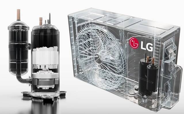 LG전자는 가전 부품의 폐기 단계에서 희토류 영구자석을 회수해 산업 자원으로 재활용하는 독자 기술을 개발, 국가 순환경제 생태계 구축에 나선다고 27일 밝혔다. 사진은 에어컨 실외기 내부에 있는 컴프레서. /LG전자