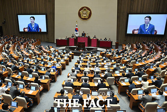조정식 국회의장이 1일 오후 서울 여의도 국회에서 열린 제439회 정기국회 개회식에 개회사를 하고 있다. /국회=남용희 기자