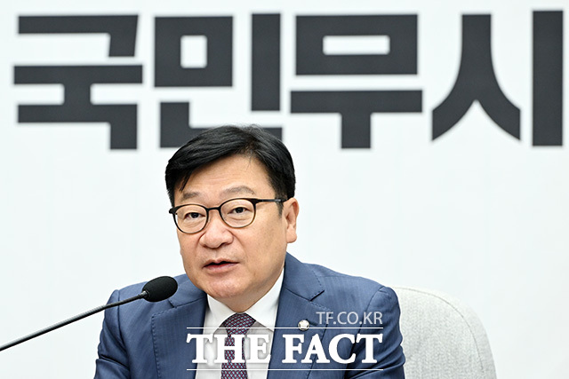 정점식 국민의힘 원내대표가 12일 오전 서울 여의도 국회에서 열린 원내대책회의에서 모두발언을 하고 있다. /국회=남용희 기자