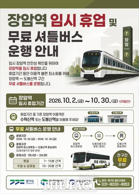 경기도가 지하철 7호선 장암역 휴업 기간 마련한 대체교통수단 안내 포스터. /경기도