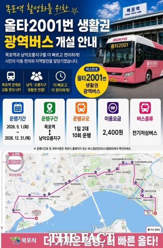 생활권 광역급행버스 '올타2001번' 안내 이미지 /목포시