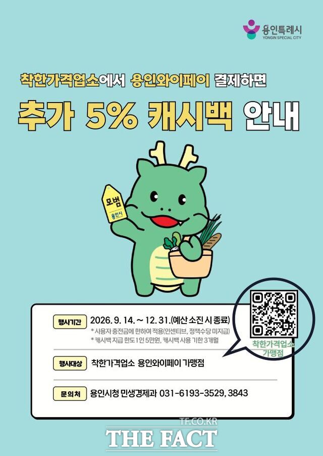 착한가격업소에서 지역화폐로 결제시 5%적립금 제공 이벤트 홍보물 /용인시