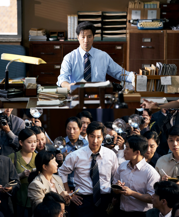 박해일은 신문사 사회부 부장 재환 역을 맡아 허진호 감독과 10년 만에 재회했다. /㈜하이브미디어코프