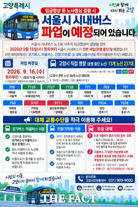 서울시 시내버스 파업 예정 안내문. /고양시