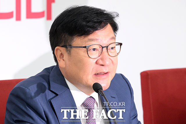 정점식 국민의힘 원내대표가 16일 오전 서울 여의도 국회에서 기자간담회를 열고 발언을 하고 있다. /국회=서예원 기자