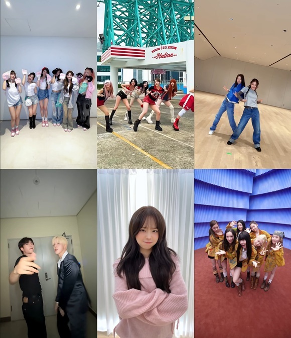 왼쪽 위부터 시계방향으로 티아라 'Bo Peep Bo Peep'(아이브), 베스티 '연애의 조건'(스테이씨), 튜이드 'SUN KISS'(트와이스 지효, 튜이스 서연), 'GRLS'(튜이드), 투어스 'OVERDRIVE'(츄), 알파드라이브원 'BORN DIRE'(알파드라이브원 준서, 에이티즈 윤호) 챌린지를 펼치는 모습./각 유튜브 채널 캡처