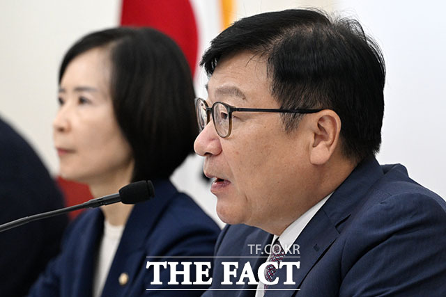 정점식 국민의힘 원내대표가 16일 오전 서울 여의도 국회에서 기자간담회를 열고 발언을 하고 있다. /국회=서예원 기자