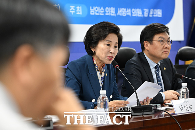 토론회 참석해 인사말 하는 남인순 국회부의장(가운데).