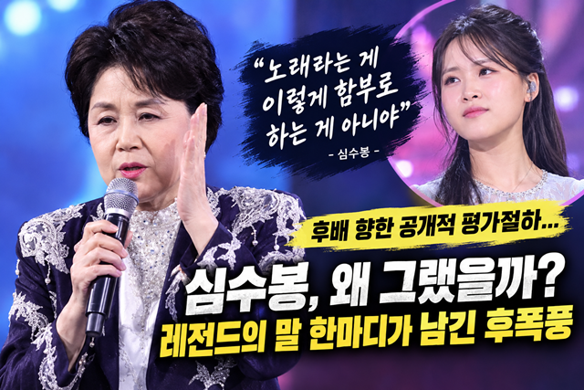 심수봉은 지난 20일 전북 진안군에서 열린 '제10회 진안고원 트로트페스티벌 무대에서 17세 후배 가수 김다현을 공개적으로 언급하며 쏟아낸 발언이 일주일째 파장을 일으키고 있다. /더팩트 DB, AI이미지