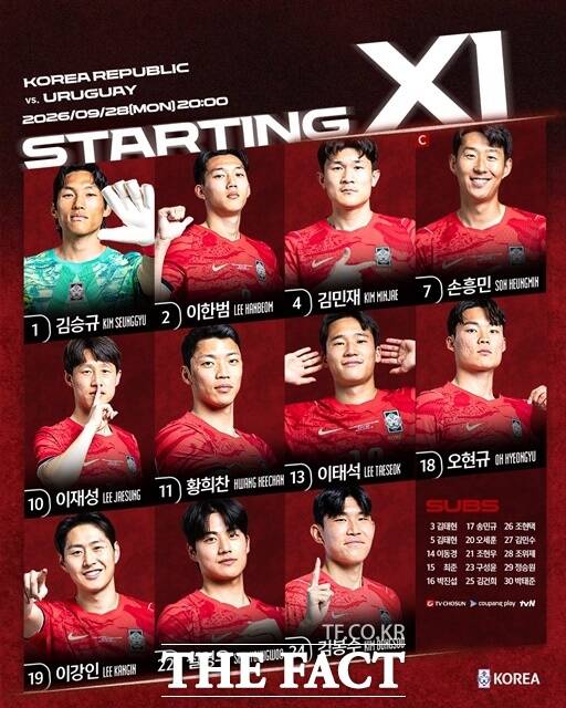 28일 모레노호의 우루과이전 스타팅11./KFA
