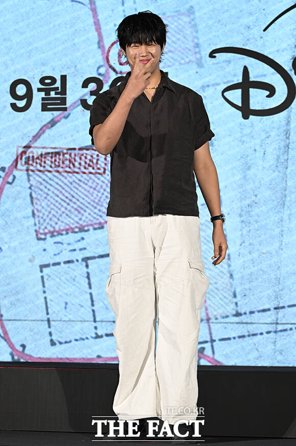 크리에이터 이준수가 28일 오전 서울 구로구 신도림 더세인트 그랜드볼룸에서 열린 디즈니+ 오리지널 예능 '술래게임' 제작발표회에 참석해 포즈를 취하고 있다. /박상민 기자
