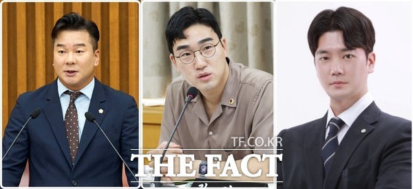 더불어민주당 대전시당 청년위원장 선거가 3파전으로 29일 민주당 대전시당 상무위원들의 투표로 치러진다. 사진 왼쪽부터 강정수 대전시 서구의회 의장, 권인호 대전시의회 의원, 이용석 노무사(가나다순). /선치영 기자